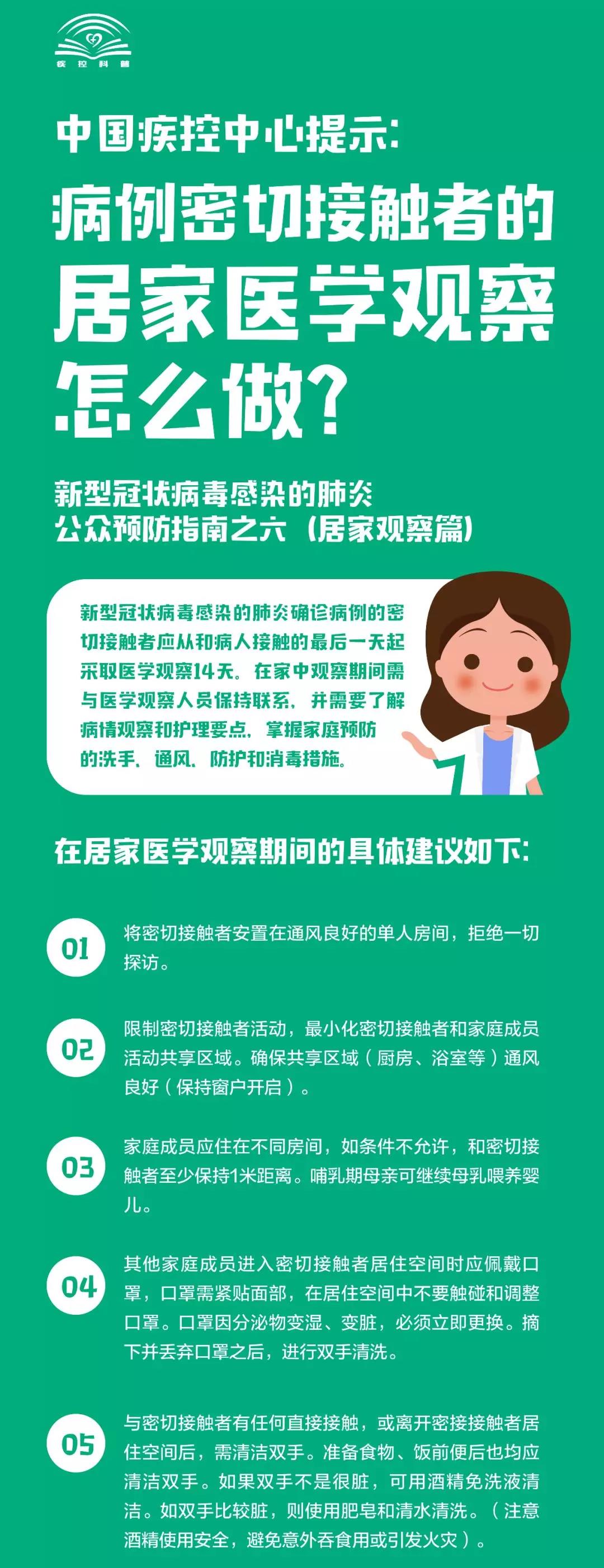 中国疾控中心提示：病例密切接触者的居家医学观察怎么做？（居家观察篇）