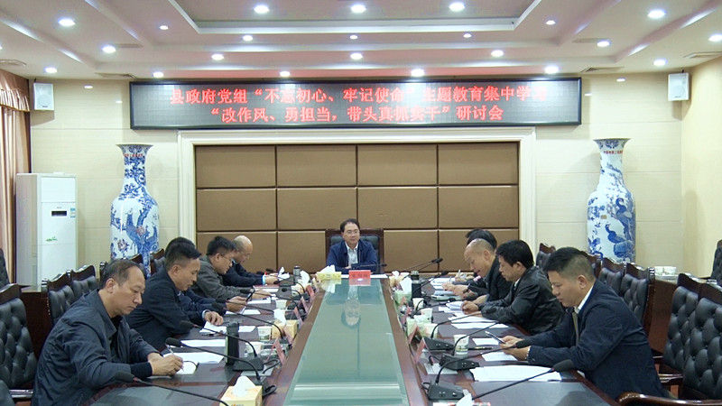 朱阳辉主持召开县政府党组“不忘初心、牢记使命”主题教育“改作风、勇担当，带头真抓实干”专题研讨会