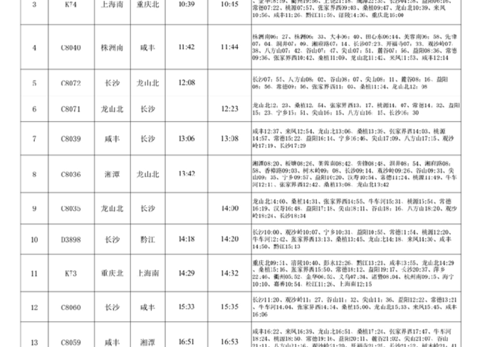 赶紧收藏！龙山北站最新列车时刻表来了