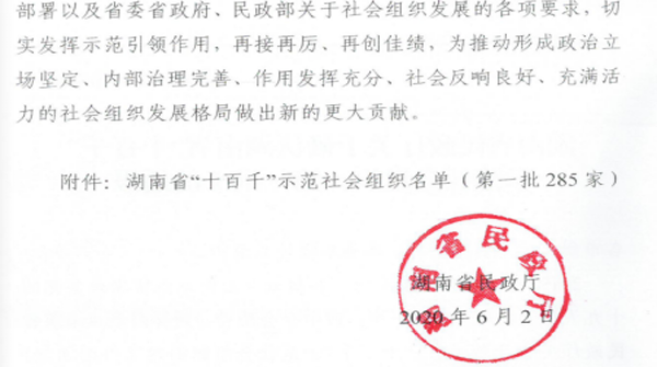 我县2家社会组织获评“湖南省示范社会组织”