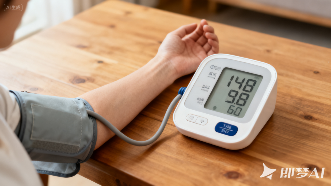 jimeng-2025-09-19-8203-使用电子血压计测量血压，血压计放置在桌子上.png